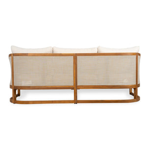 English Elm Christopher Knight Home® - Catania Acacia 3 Seater Sofa Beige – Weatherproof Acacia & Textilene Patio Sofa with UV Polyester Cushions N773P290664B