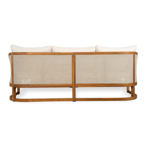 English Elm Christopher Knight Home® - Catania Acacia 3 Seater Sofa Beige – Weatherproof Acacia & Textilene Patio Sofa with UV Polyester Cushions N773P290664B