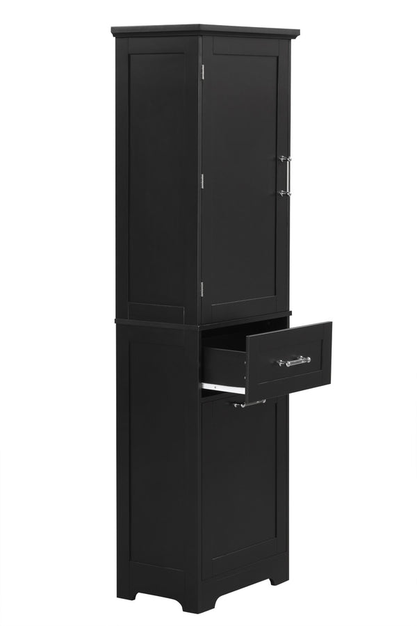 English Elm Tall Bathroom Storage Cabinet - Freestanding, Adjustable Shelf & Dual Drawer Design In Matte Black Finish N725P206895B-GIGA