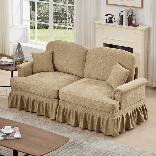 English Elm Elegant Mid Century Two-Seater Sofa Couch With Flared Arms, Removable Skirts & Premium Chenille W3041S00241