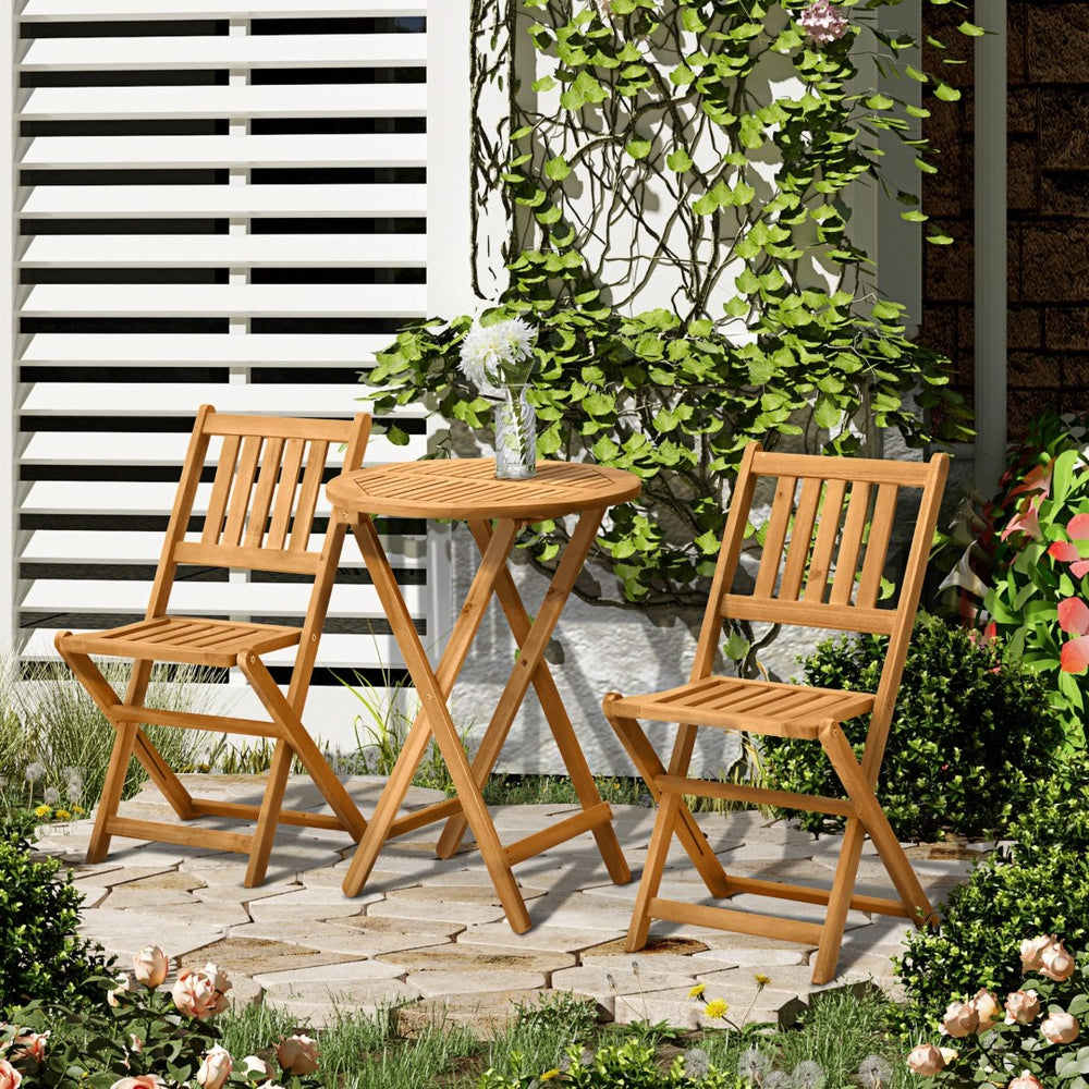 English Elm Outsunny 3-Piece Folding Acacia Wood Bistro Set For Outdoor Relaxation, Compact Teak Finish Style W2225P174459-GIGA