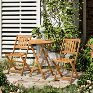 English Elm Outsunny 3-Piece Folding Acacia Wood Bistro Set For Outdoor Relaxation, Compact Teak Finish Style W2225P174459-GIGA