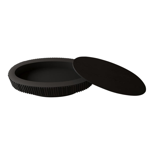 English Elm 47'' Oval Storage Coffee Table Fluted Wood Veneer Lift Lid Sculptural Living Room Accent Black W1435P293221