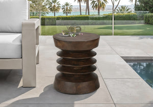 English Elm Accent Table Round Matte Finish Weather Resistant Magnesium Oxide Indoor Outdoor Side Walnut B2710P461678