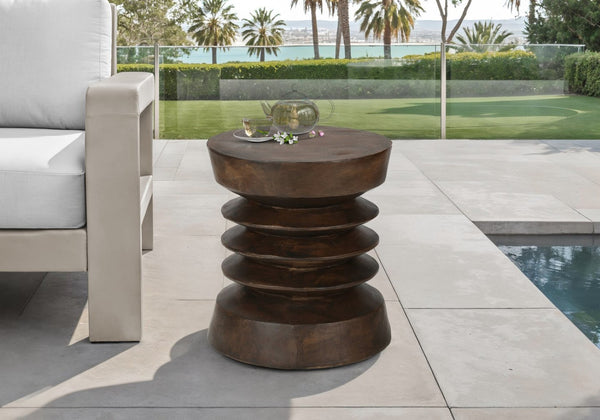 English Elm Accent Table Round Matte Finish Weather Resistant Magnesium Oxide Indoor Outdoor Side Walnut B2710P461678