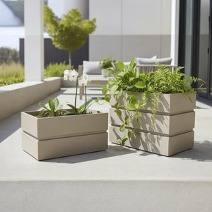 English Elm Rectanglar Terrace Tall Planter Aluminum Wood-tone Outdoor Patio Garden Pot Brown Grey B2755P462208