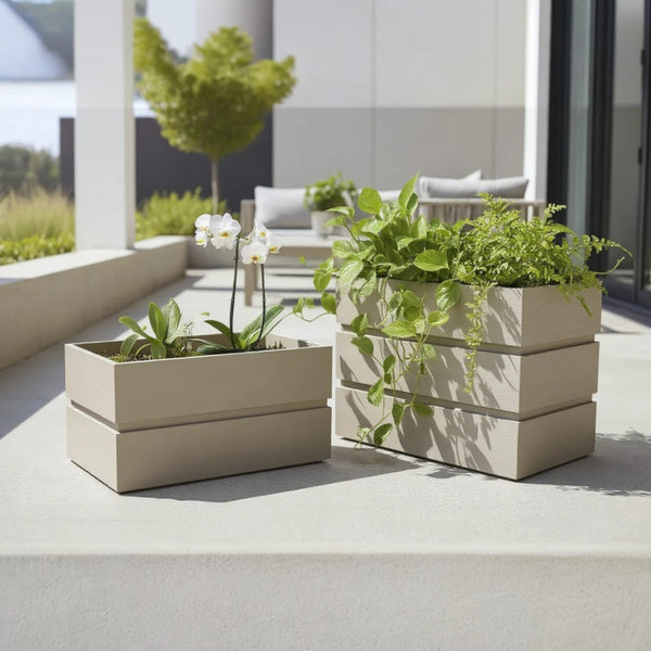 English Elm Rectanglar Terrace Tall Planter Aluminum Wood-tone Outdoor Patio Garden Pot Brown Grey B2755P462208