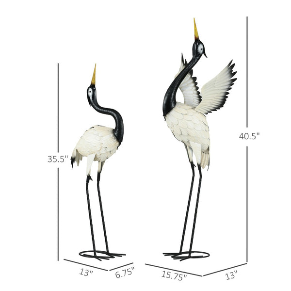 English Elm Outsunny Metal Heron Sculptures Set of 2 Hand Painted Outdoor Garden Yard Art Decor W2225P174547