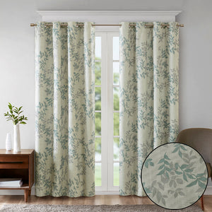 JLA Home SunSmart - Printed Botanical Blackout Curtain Panel Julie Design with Foamback Thermal Lining, Noise-Reducing Privacy Aqua SS40-0025