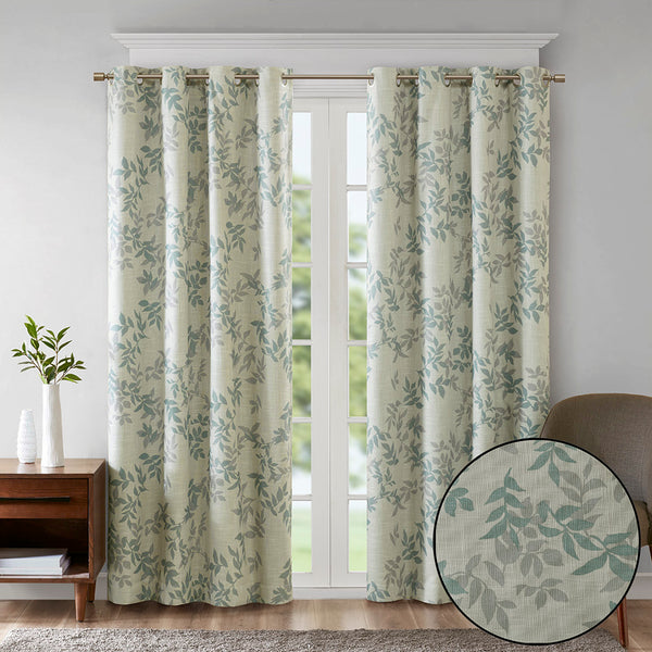 JLA Home SunSmart - Printed Botanical Blackout Curtain Panel Julie Design with Foamback Thermal Lining, Noise-Reducing Privacy Aqua SS40-0025