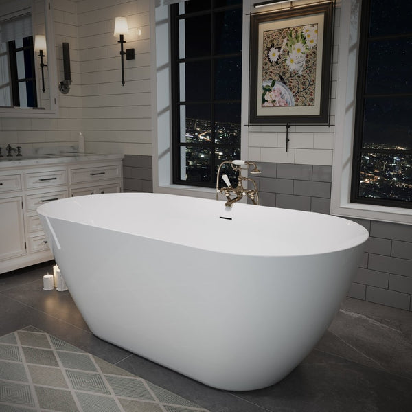 English Elm 55" Oval Acrylic Soaking Bathtub Freestanding Glossy White Spa Bath for Bathroom T5287P474462