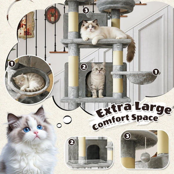 English Elm Large 7 Tier Plush Cat Tree with Dual Condos Hammock Sisal Posts for Multi Cat Homes Gray W1578P447623