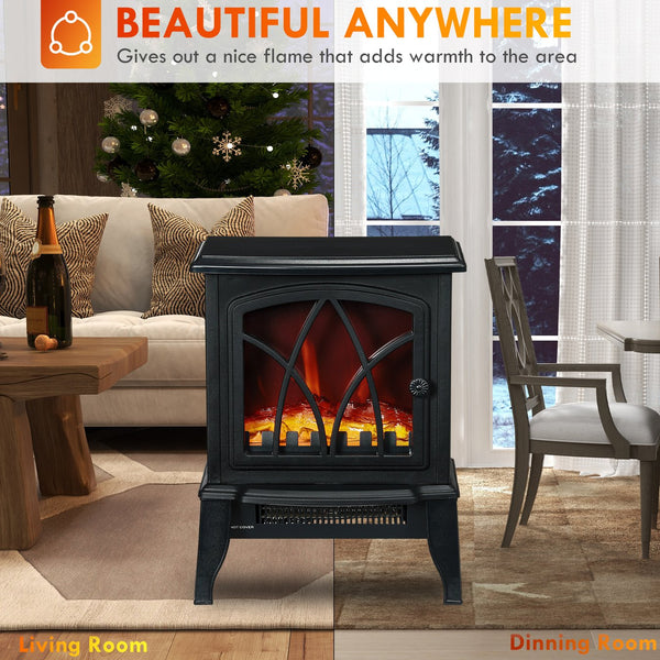 English Elm Homcom 18" Electric Fireplace Stove – Portable Freestanding Heater With Realistic Flame & Safety Features W2225P229139