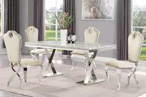 English Elm Cream Velvet Upholstered Dining Chairs with Silver Frame Cloud Seat Set of 2 B011P498399