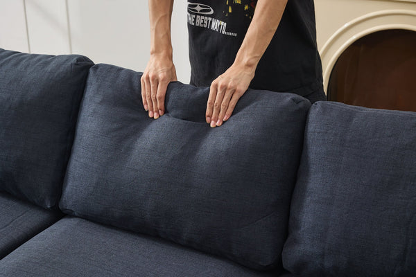 English Elm 106" Modern L-Shape Sectional Sofa – 6-Seat Convertible Linen Couch, Memory Foam, Metal Legs W1170S00036