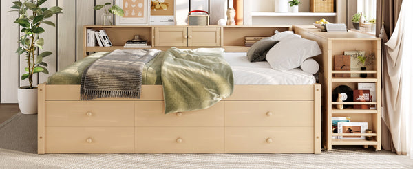 English Elm Twin Daybed Pine Frame with Trundle Desk Hutch Shelves and Storage for Kids Rooms Gold W1580S00463