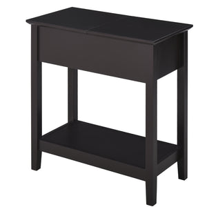English Elm HOMCOM Narrow End Table with Flip-Top Storage Cabinet & Bottom Shelf, Retro Dark Coffee, Slim 23.5" W2225P217459