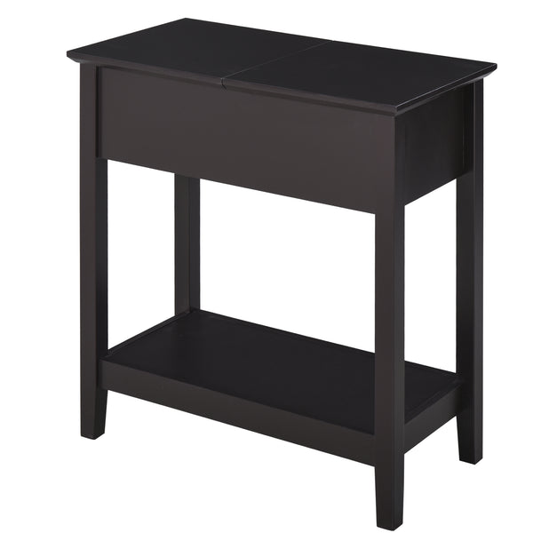 English Elm HOMCOM Narrow End Table with Flip-Top Storage Cabinet & Bottom Shelf, Retro Dark Coffee, Slim 23.5" W2225P217459