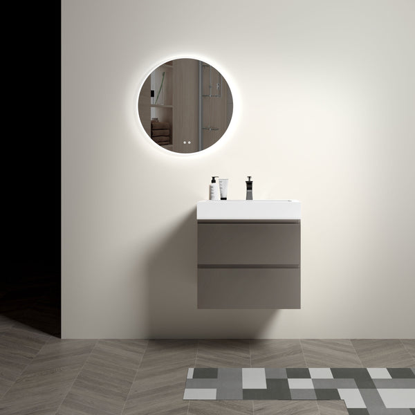 English Elm Alice 24" Gray Wall-Mounted Bathroom Vanity With Large Storage & Modern One-Piece Sink Design W1865S00004
