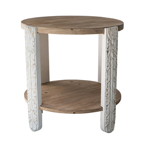 English Elm 20x20x19.7" Two-Tier Round Wooden Side Table with Grained Natural Brown Top and Distressed White Legs Charming and Functional Accent for Living Room Bedroom Entryway W2078P392534