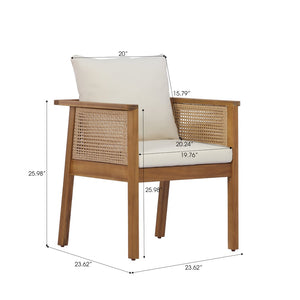 English Elm Outdoor Acacia Wood Armchairs Set with Wicker Backs and Cushioned Seats for Patio N762P403831T