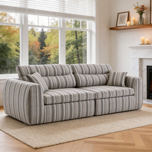 English Elm Chenille Stripe Velvet Sofa Three Seat Minimalist Upholstered Couch for Living Room Black White W5532S00011