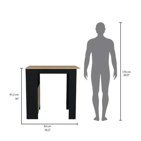 English Elm Stirling 36.2" Kitchen Island with Push-to-Open Cabinet, 3 Side Shelves, Black/Natural Oak Finish B070P242483
