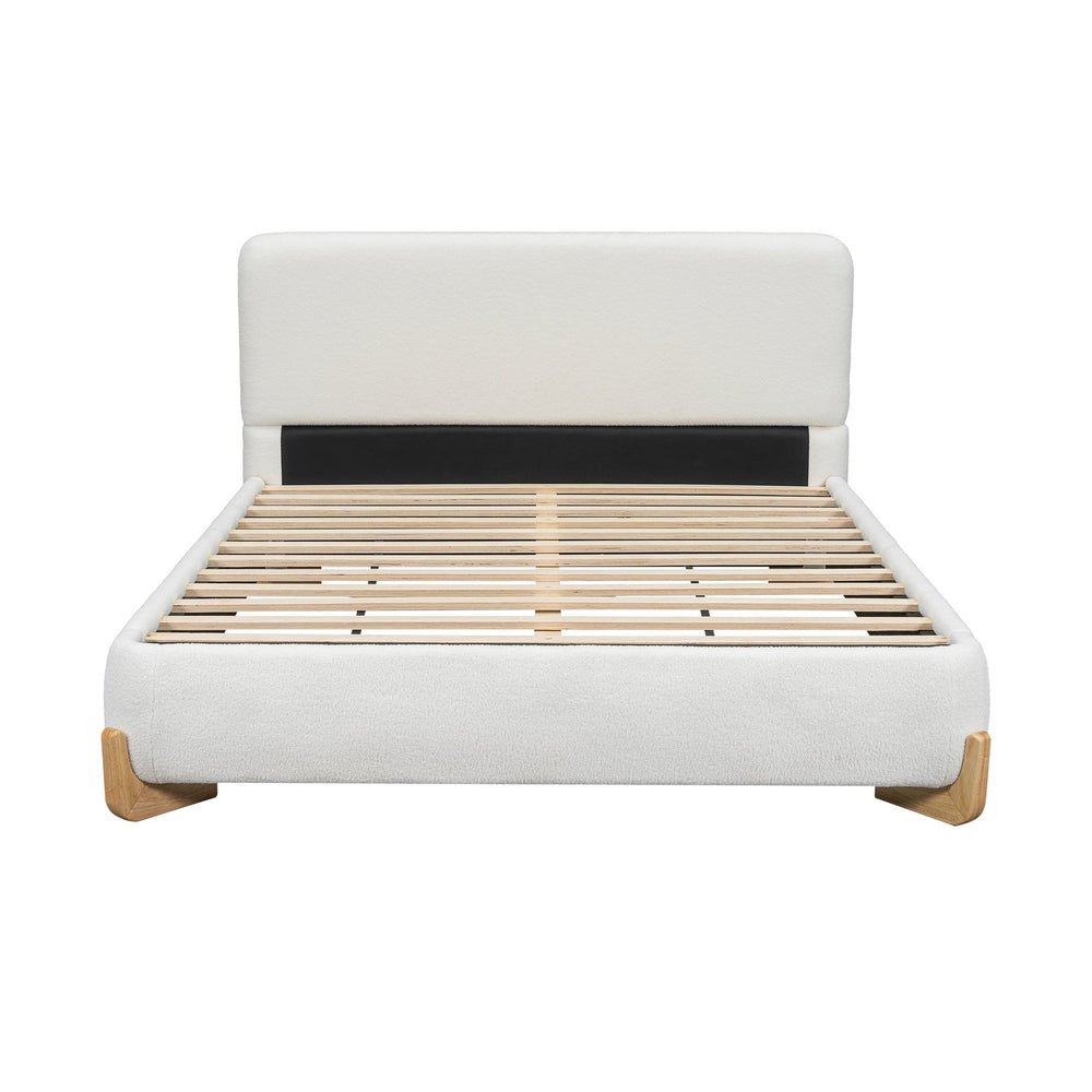 English Elm Christopher Knight Home® - Elegant Boucle Upholstered Bed Queen White — Luxurious, Durable Solid Wood Feet, 12-Slat Support System N769Q333728N