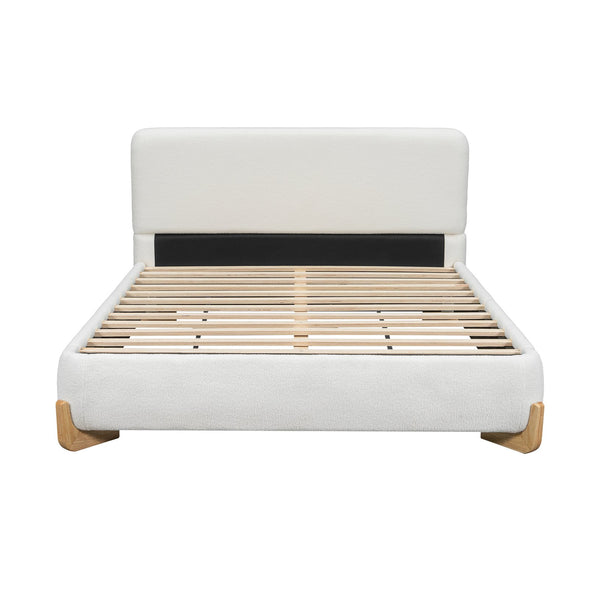 English Elm Christopher Knight Home® - Elegant Boucle Upholstered Bed Queen White — Luxurious, Durable Solid Wood Feet, 12-Slat Support System N769Q333728N