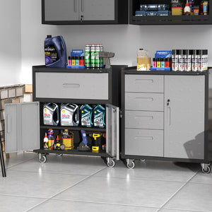 English Elm Sturdy Rolling Steel Garage Cabinet with Locking Doors One Drawer and Caster Wheels T2398P222833