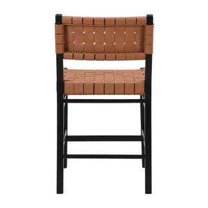 English Elm Christopher Knight Home® - 24.25'' 24.25" Classic Counter Stools Set of 2 Brown PU with Braided Leather Back & Rubberwood Legs, 24.25" 74690.00BRN