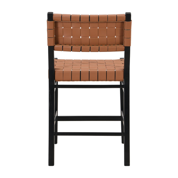 English Elm Christopher Knight Home® - 24.25'' 24.25" Classic Counter Stools Set of 2 Brown PU with Braided Leather Back & Rubberwood Legs, 24.25" 74690.00BRN