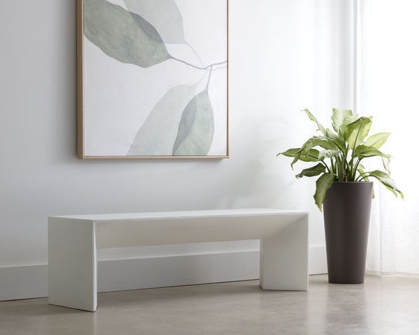 Sunpan NOMAD Concrete Bench - Minimalist White Design for Indoor & Outdoor Use, Durable & Stylish Seating 108020