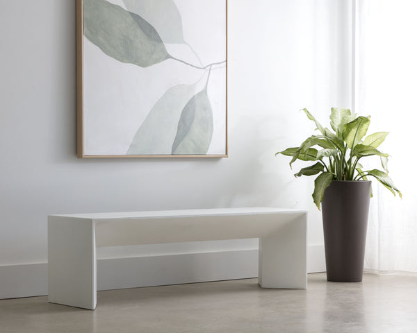 Sunpan Nomad Bench - Elegant Concrete Design with Unique Textures for Indoor and Outdoor Spaces, 55.75"W White