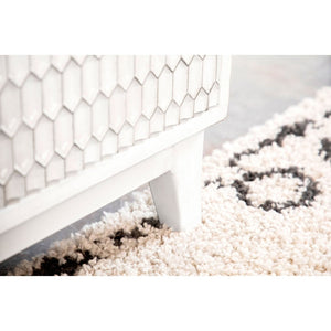 English Elm Carillon Honeycomb Relief White Accent Cabinet with Sculptural Doors for Entryway Storage B062P441318