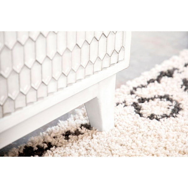 English Elm Carillon Honeycomb Relief White Accent Cabinet with Sculptural Doors for Entryway Storage B062P441318