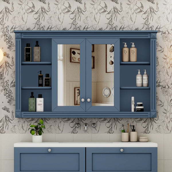 English Elm 47 Inch Wall Mounted Medicine Cabinet with Mirror Open Shelving and Adjustable Storage N710P363550C