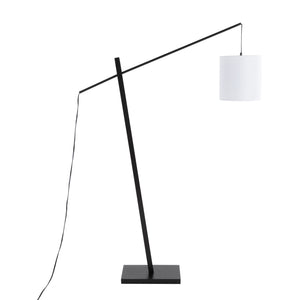 English Elm Arturo Contemporary Floor Lamp – Black Wood & Steel With White Shade For Stylish Indoor Lighting B202S01387