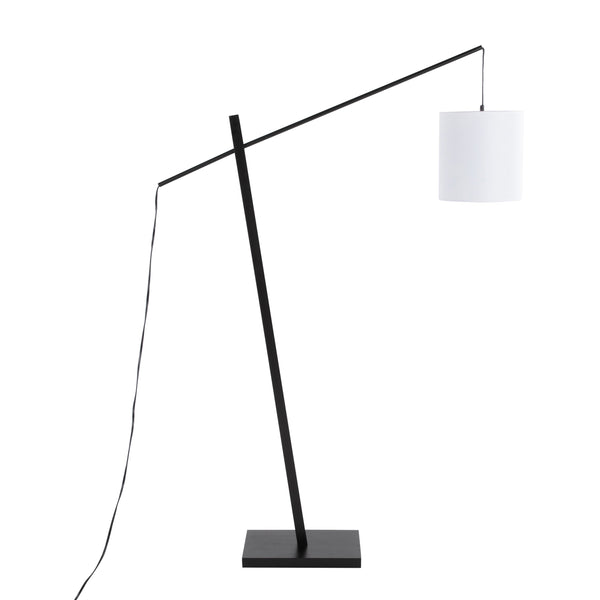 English Elm Arturo Contemporary Floor Lamp – Black Wood & Steel With White Shade For Stylish Indoor Lighting B202S01387