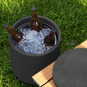 English Elm Homcom Outdoor Concrete Look Cooler Side Table with Stainless Steel Ice Bucket Patio W2225P485631