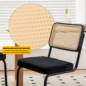 English Elm Dining Velvet Rattan Side Chairs Set of 2 with Chrome Cantilever Legs, Mid-Century Modern Comfort and Style W2105P312840