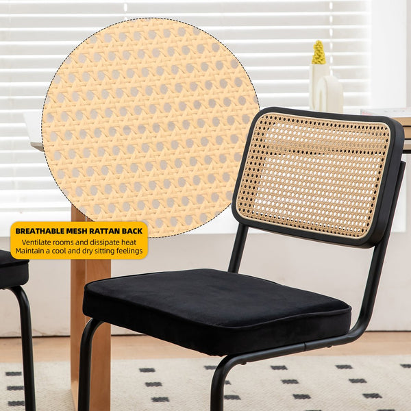 English Elm Dining Velvet Rattan Side Chairs Set of 2 with Chrome Cantilever Legs, Mid-Century Modern Comfort and Style W2105P312840