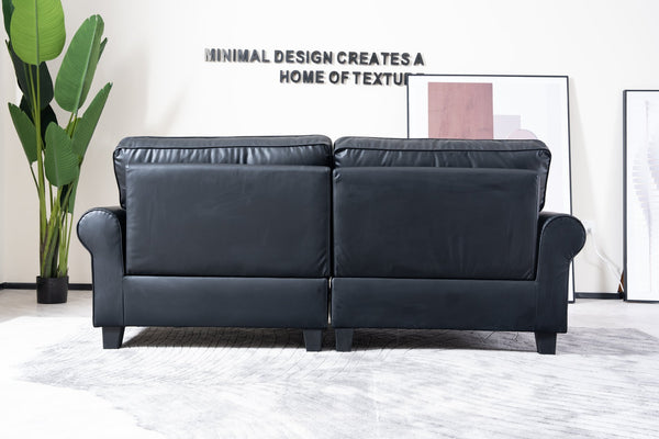 English Elm 75.6" Pets friendly Leather Rolled Arm Loveseat - Cat‑Scratch Resistant PU, Plush Cushions, Compact Black Sofa for Apartments W542P188787