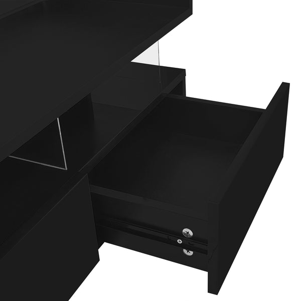 English Elm VIBE Lift-Top Coffee Table with Glass Top, Hidden Storage & LED Ambience, Modern High-Gloss Centerpiece Black N724P290043B