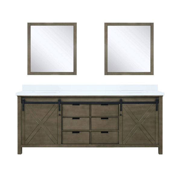 English Elm Rustic Double Bath Vanity 80" W With White Quartz Top, 2 Soft-Close Mirrors & Ample Storage Space B2731S00861-GIGA