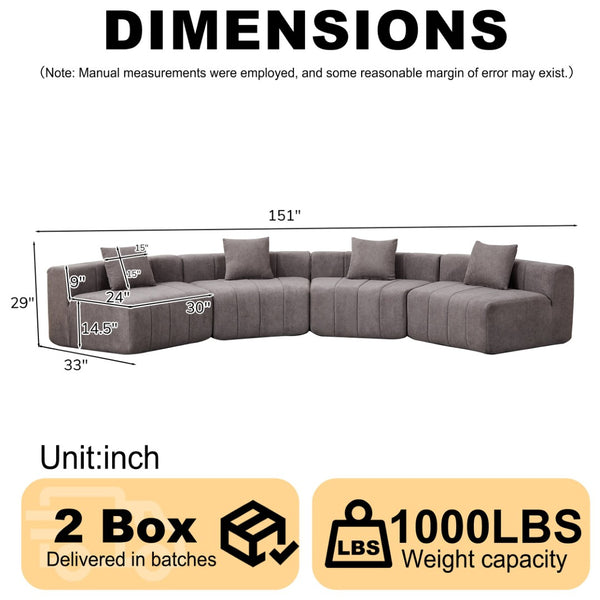 English Elm Chenille Semi Circular Modular Sectional Sofa with Sculptural Curved Silhouette and Four Pillows W834S00616