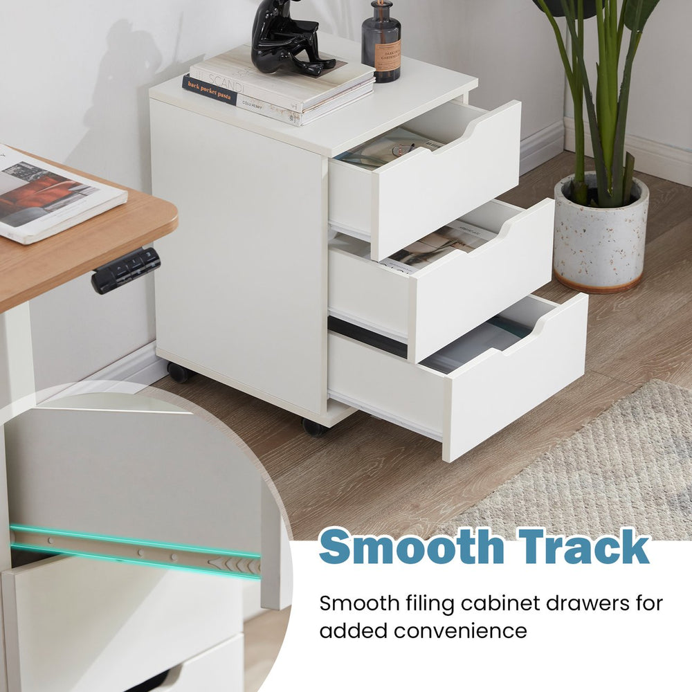English Elm Farini Mobile 3-Drawer Rolling File Cabinet for Home Office — White Wood, Waterproof, Lockable Casters T3623P380742
