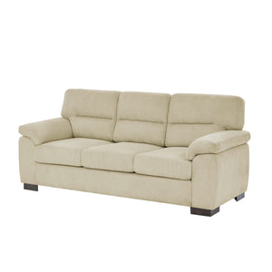 English Elm Vintage Three‑Seat Sofa with Tufted PU Leather, Rolled Arms & Sturdy Wooden Legs for Cozy Living Rooms Cream B343S00006