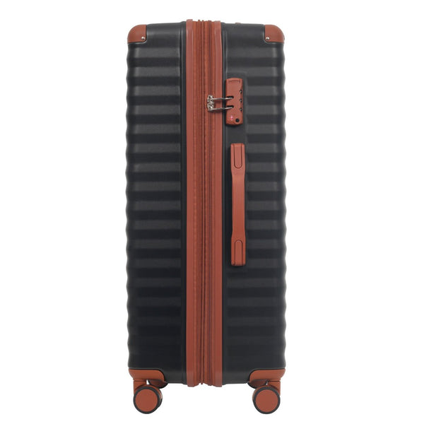 English Elm Luggage 5 Piece Abs Hardshell Travel Set with Usb Port Spinner Wheels and Tsa Lock Black Brown N732P265290B