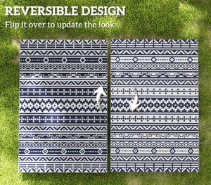 English Elm Geometric Reversible Outdoor Rug Uv Resistant Polypropylene Flatweave with Carry Bag T3971P421264